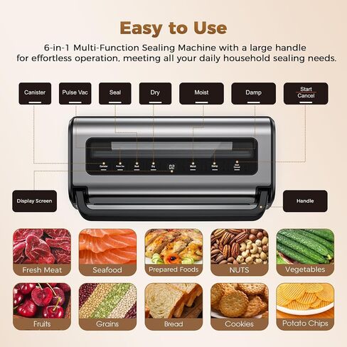 Automatic Food Vacuum Sealer Machine | 180W Kitchen Vacuum Sealer for Dry, Moist & Canister Sealing | Hands-Free Suction Base, Built-in Cutter & Storage | Complete Set with 2 Rolls & 10 Bags in Saudi Arabia