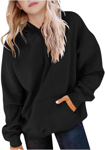 Hoodies for Teen Girls Trendy Solid Raglan Long Sleeve Oversized Sweatshirt Cute Pullover Hoodie with Pocket 5-15Y in Kuwait