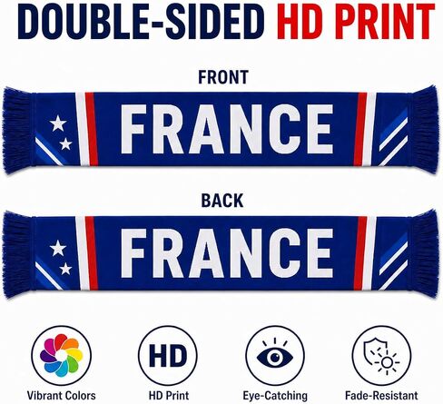 France Soccer Fan Scarf, French Flag Double Sided Printed, Patriotic Sports Supporter 5.9 x 60 Inch, Polyester National Team Souvenir Scarf Gift for Men Women Game Day Stadium Party in Kuwait