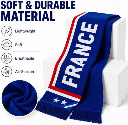 France Soccer Fan Scarf, French Flag Double Sided Printed, Patriotic Sports Supporter 5.9 x 60 Inch, Polyester National Team Souvenir Scarf Gift for Men Women Game Day Stadium Party in Kuwait
