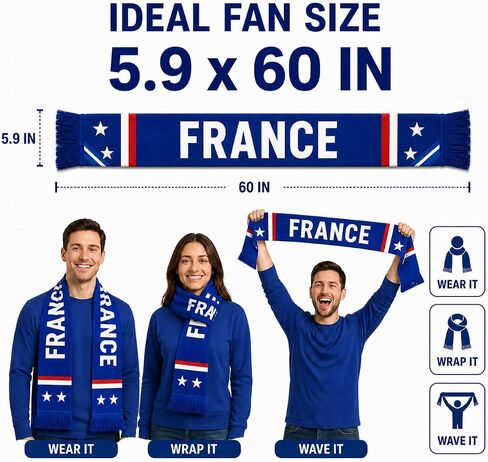 France Soccer Fan Scarf, French Flag Double Sided Printed, Patriotic Sports Supporter 5.9 x 60 Inch, Polyester National Team Souvenir Scarf Gift for Men Women Game Day Stadium Party in Kuwait