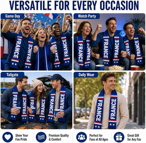 France Soccer Fan Scarf, French Flag Double Sided Printed, Patriotic Sports Supporter 5.9 x 60 Inch, Polyester National Team Souvenir Scarf Gift for Men Women Game Day Stadium Party in Kuwait