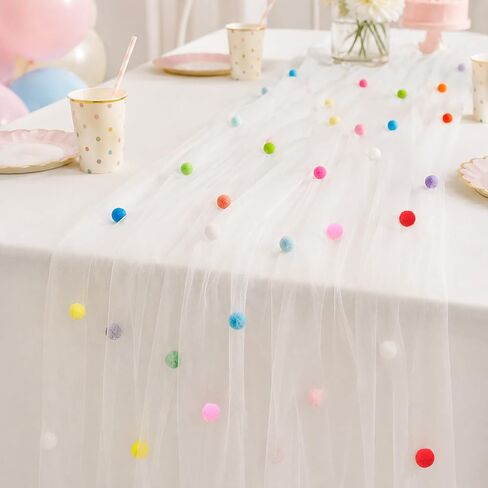Gauze Happy Birthday Table Runner, 30 X 118 Inches Kitchen Dining Table Decoration for Home Party Decor ( White) in Kuwait