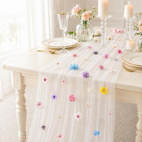 Gauze Happy Birthday Table Runner, 30 X 118 Inches Kitchen Dining Table Decoration for Home Party Decor ( White) in Kuwait