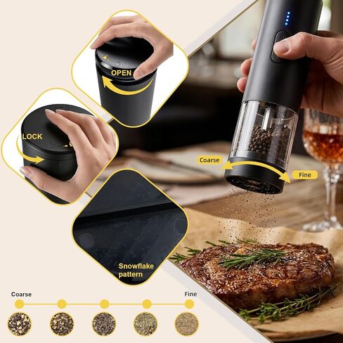 Electric Salt and Pepper Grinder Set, 2-in-1 Electric Salt and Pepper Grinder Set, USB-Rechargeable, Refillable Automatic Salt and Pepper Mill Shaker with LED Light, Kitchen Gift, Black in Kuwait