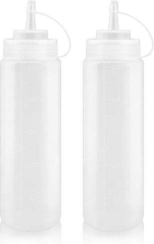 عبوتان من زجاجات الضغط البلاستيكية بوزن 16.9oz مع أغطية، زجاجات رش ناعمة ومانعة للتسرب للكاتشب والصلصات والزيت، مناسبة للطهي والخبز والشواء in Kuwait