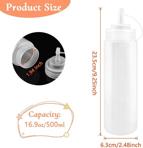 عبوتان من زجاجات الضغط البلاستيكية بوزن 16.9oz مع أغطية، زجاجات رش ناعمة ومانعة للتسرب للكاتشب والصلصات والزيت، مناسبة للطهي والخبز والشواء in Kuwait
