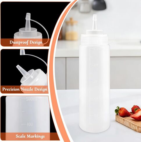 عبوتان من زجاجات الضغط البلاستيكية بوزن 16.9oz مع أغطية، زجاجات رش ناعمة ومانعة للتسرب للكاتشب والصلصات والزيت، مناسبة للطهي والخبز والشواء in Kuwait