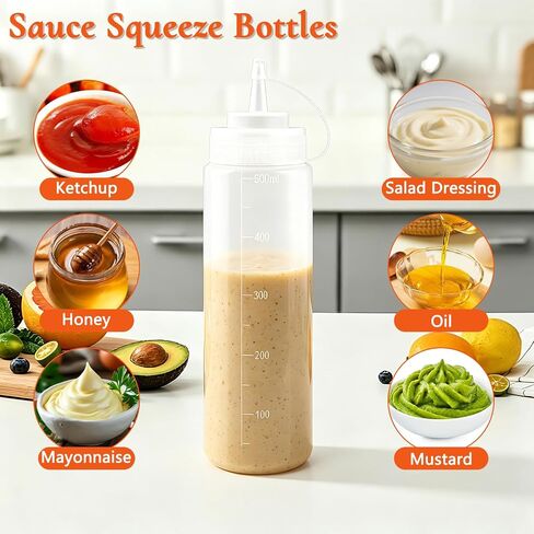 عبوتان من زجاجات الضغط البلاستيكية بوزن 16.9oz مع أغطية، زجاجات رش ناعمة ومانعة للتسرب للكاتشب والصلصات والزيت، مناسبة للطهي والخبز والشواء in Kuwait
