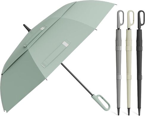 QWB 54 Inch Golf Umbrella Automatic Open, Windproof Double Canopy Extra Large Umbrella with Fiberglass 8 Ribs, Waterproof Loop Handle Stick Umbrella for Men Women Outdoor Use in Kuwait