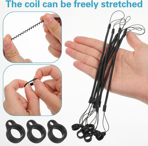 10 Pcs Elastic Lanyard Tether Pen Leash, Retractable Pens Holder Black Pen Lanyard, Plastic Lanyards String with Chain Silicone Ring for Tether Drawing Pens to Touchscreen in Kuwait