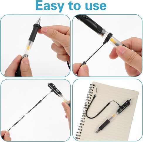 10 Pcs Elastic Lanyard Tether Pen Leash, Retractable Pens Holder Black Pen Lanyard, Plastic Lanyards String with Chain Silicone Ring for Tether Drawing Pens to Touchscreen in Kuwait