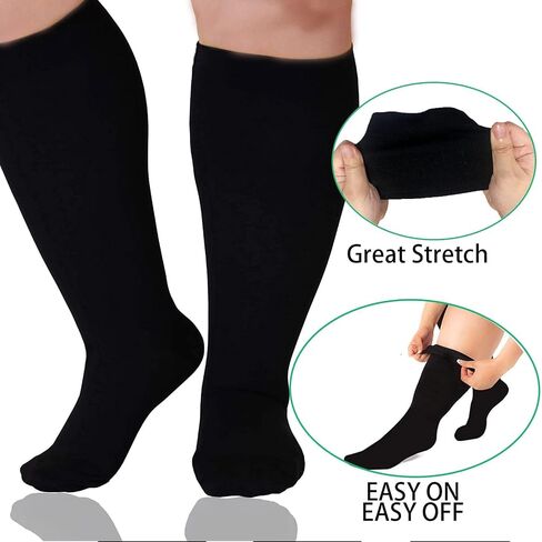 جوارب ضغط واسعة الساق من Everstride للنساء والرجال، مقاس 2XL بالإضافة إلى جوارب دعم عالية للركبة، مقاس كبير جدًا مناسب للعجول الأكبر حجمًا، نسيج نايلون مسامي، 3 أزواج in Kuwait