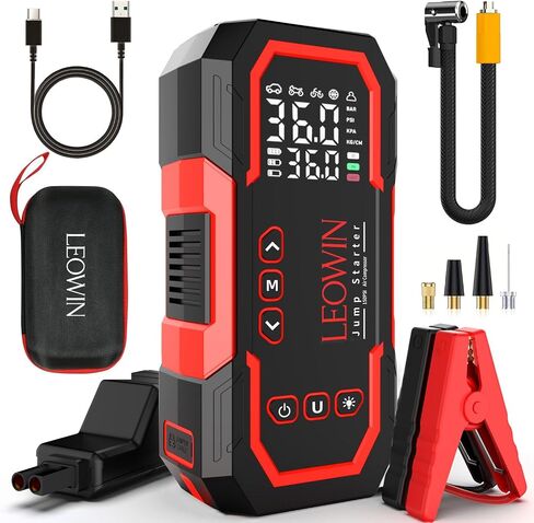 Jump Starter with Air Compressor, Battery Jumper Starter Portable(9.0 Gas/6.5L Diesel) with Tire Inflator, 12V Car Battery Jump Starter with Smart Jumper Cables, LED Light, LCD Display in Saudi Arabia