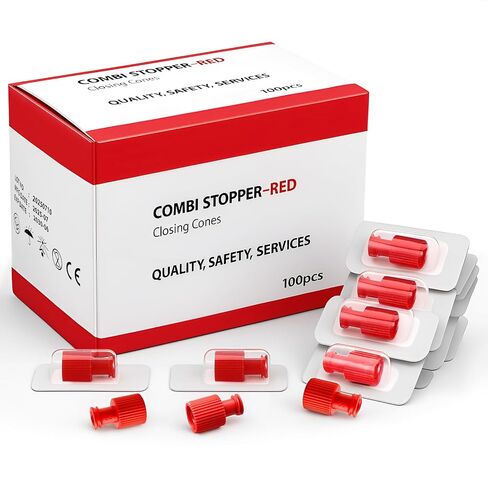 100 Pack Luer Stopper Red Closing Cones Dual Male-Female Individually Packaged Sterile Luer Replacement Cap for Veterinary and Laboratory in Kuwait