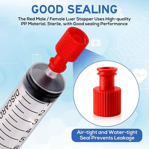 100 Pack Luer Stopper Red Closing Cones Dual Male-Female Individually Packaged Sterile Luer Replacement Cap for Veterinary and Laboratory in Kuwait
