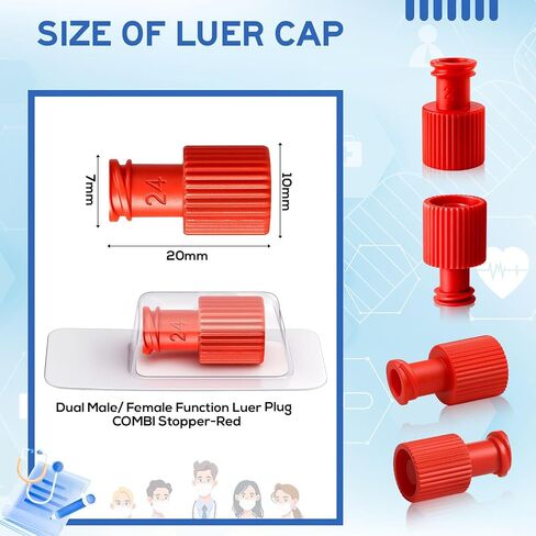 100 Pack Luer Stopper Red Closing Cones Dual Male-Female Individually Packaged Sterile Luer Replacement Cap for Veterinary and Laboratory in Kuwait