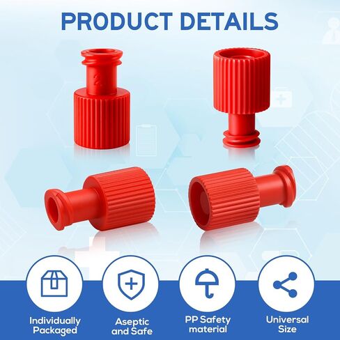 100 Pack Luer Stopper Red Closing Cones Dual Male-Female Individually Packaged Sterile Luer Replacement Cap for Veterinary and Laboratory in Kuwait