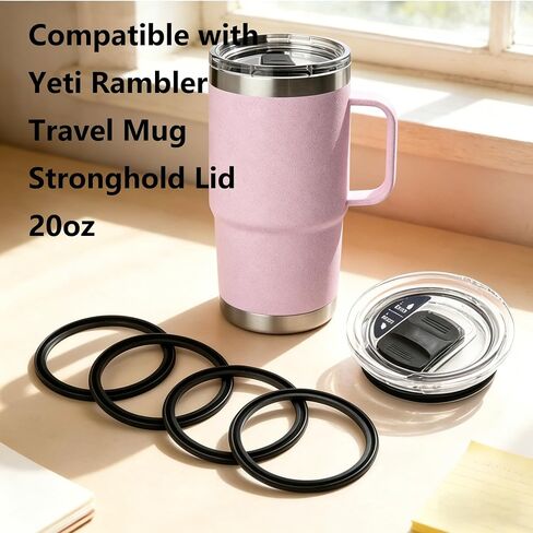 سدادة مطاطية لكوب السفر Yeti Rambler بغطاء قوي 20 أونصة، كوب سفر 20 أونصة بغطاء لولبي من السيليكون على شكل حرف O، حشية مطاطية مقاومة للتسرب لغطاء اليتي القوي 20 أونصة، أسود 4 قطع in Kuwait