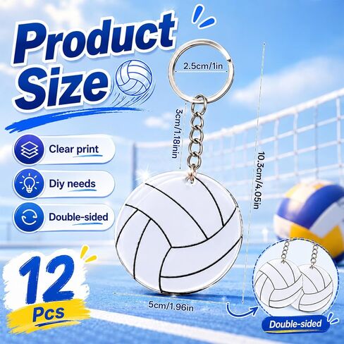 EupHHonycs 12Pcs Acrylic Volleyball Keychain 2 Inch Personalized Volleyball Gifts for Team Sports Keychains for Sublimation DIY Crafting Team Party Favors Bag Tags in Kuwait