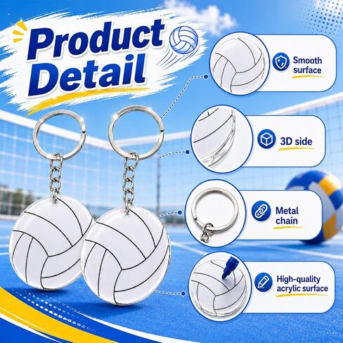 EupHHonycs 12Pcs Acrylic Volleyball Keychain 2 Inch Personalized Volleyball Gifts for Team Sports Keychains for Sublimation DIY Crafting Team Party Favors Bag Tags in Kuwait