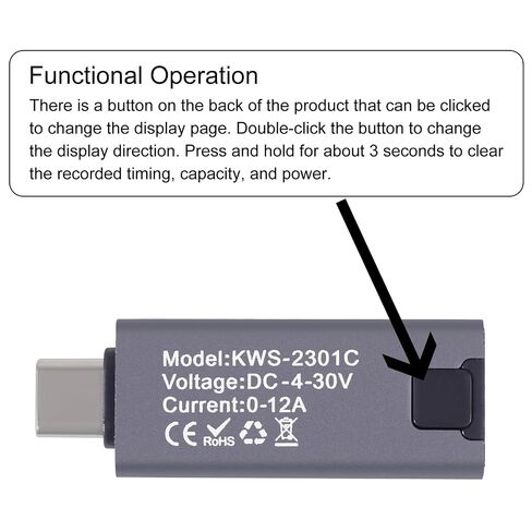 KWS-2301C Multi-Function Digital Display DC Voltage Ammeter Power Meter Type-c Cell Phone Charging Tester DC 4-30V 0-12A in Kuwait