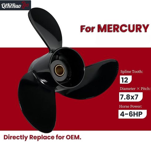 لمحركات Mercury 7.8x7 Propeller 4-6HP، OEM:48-812949A02,12 سن | لمروحة ألومنيوم ميركوري 4/5/6HP، استبدل مباشرة بتصنيع المعدات الأصلية، تكنولوجيا تلميع بالليزر المتقدمة in Kuwait