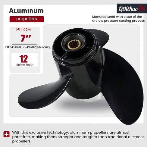 لمحركات Mercury 7.8x7 Propeller 4-6HP، OEM:48-812949A02,12 سن | لمروحة ألومنيوم ميركوري 4/5/6HP، استبدل مباشرة بتصنيع المعدات الأصلية، تكنولوجيا تلميع بالليزر المتقدمة in Kuwait