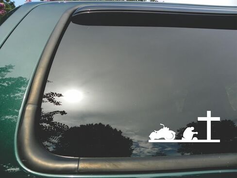 Biker Praying with Cross - Die Cut Christian Vinyl Window Decal/sticker for Car or Truck 3.5"x8" in Kuwait