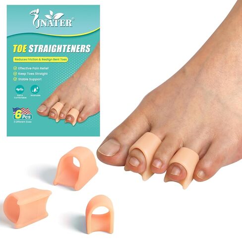 Hammer Toe Straightener - 6 Pcs Hammer Toe Corrector for Women & Men, Gel Toe Splints Support for Curled, Crooked & Claw Toes, Day & Night Relief - 3 Different Sizes (Beige, S/M/L) in Kuwait