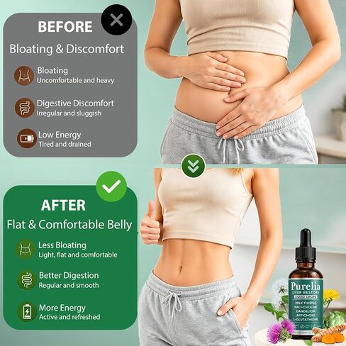 Purelia Liver Restore Drops – Complete Liver Detox Support Supplement with Milk Thistle, Dandelion & L-Glutathione for Liver Cleanse & Digestion Aid Health, 2 Fl Oz (1) in Saudi Arabia
