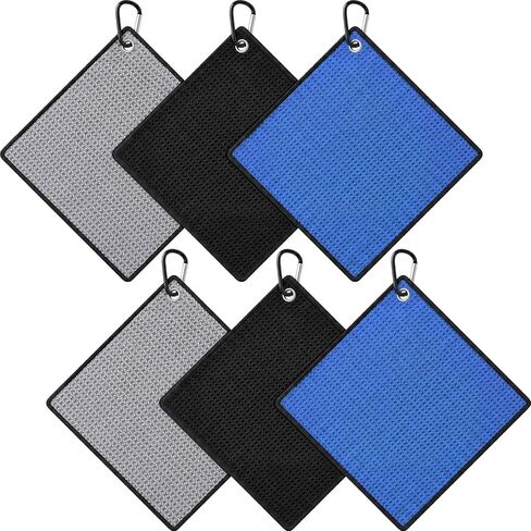 Batiyeer 6 Pcs Golf Towel with Clip 8 x 8 Inc Microfiber Waffle Golf Towels Bulk for Tournament Fitness Balls Carts or Clubs (Black, Blue, Grey) in Kuwait