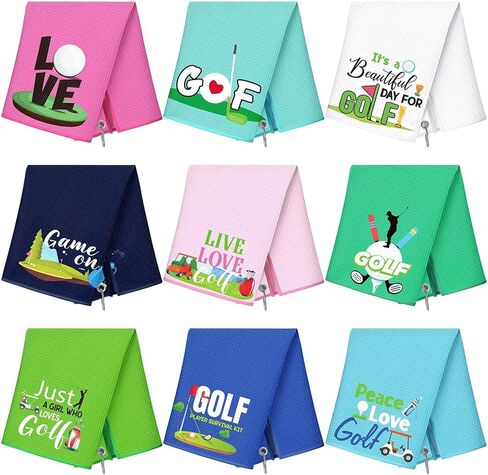 9 Pieces Golf Towels Bulk 21"x 16" Waffle Pattern Golf Towel Funny Golf Ball Towels with Clips Accessories for Golf Bags, Golf Gift for Men Women Golf Lovers Husband Father, Birthday, Retirement Gifts in Kuwait