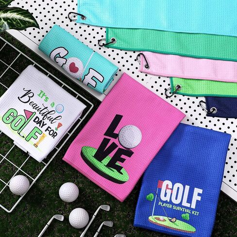 9 Pieces Golf Towels Bulk 21"x 16" Waffle Pattern Golf Towel Funny Golf Ball Towels with Clips Accessories for Golf Bags, Golf Gift for Men Women Golf Lovers Husband Father, Birthday, Retirement Gifts in Kuwait