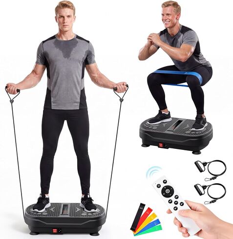 Vibration Plate Exercise Machine: 999 Speed Levels Vibrating Plate for Lymphatic Drainage Weight Loss Fat Burner 450 Lbs Whole Body Shake Plate with Resistance Bands for Gym Home Office in Kuwait