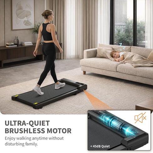 Lite Compact Treadmill - 2.5HP Quiet Under-Desk Walking Pad with Manual Incline & Shock Absorption, LED Display, Space-Saving Compact for Home & Office in Kuwait