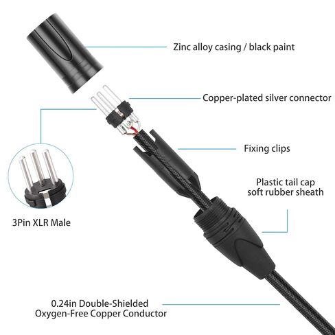 XLR ذكر إلى ذكر كابل مايكروفون 3 دبوس كابل XLR قصير 1 قدم (30 سنتيمتر) للميكروفون DMX مكبر الصوت 2 قطعة in Kuwait