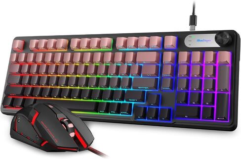 BlueFinger RGB Gaming Keyboard, 98 Keys USB Wired Keyboard with Rainbow Backlit, Volume Knob & Screen, Quiet Typing, Side-Printed PBT Keycaps for PC/Mac in Kuwait