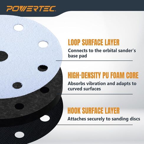 POWERTEC 5-Inch Foam Interface Pad, 9-Hole Hook and Loop Sanding Backing Pad for Festool RO125 / ETS 125 Sander Orbital Sanders – High-Density PU Cushion, Sanding & Dust Extraction – 1-Pack (46901) in Kuwait