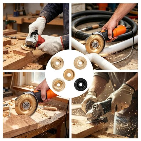 5PCS Angle Grinder Wood Carving Disc Set, Wood Grinding Wheels for 4/4.5in | wood carving disc / angle grinder / grinding / shaping / polishing / woodworking in Kuwait