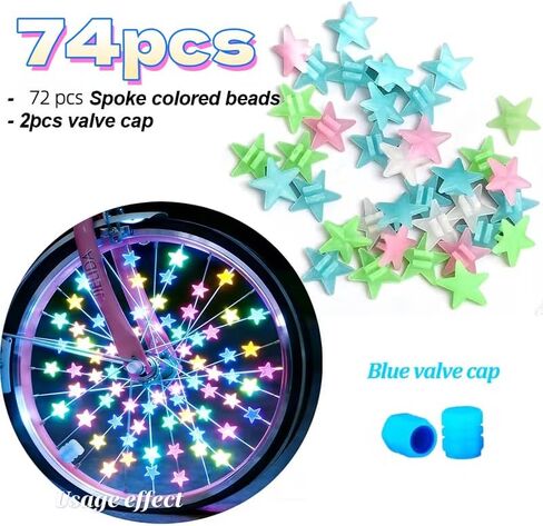 74Pcs Luminous Star Bicycle Spoke Beads with Glow in The Dark Valve Caps Set Universal Cycling Additions, Pink Valve Cap in Kuwait