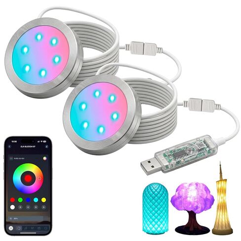 مجموعة مصابيح LED مكونة من قطعتين 001 للتحكم في التطبيق لطباعة Bambu Lab ثلاثية الأبعاد، ضوء دائري USB RGB LED مع التحكم في مجموعة التطبيقات، طقم صنع مصباح DIY للمشروعات الحرفية، مزامنة الموسيقى، 16 مليون لون، وظيفة الذاكرة (2) in Kuwait