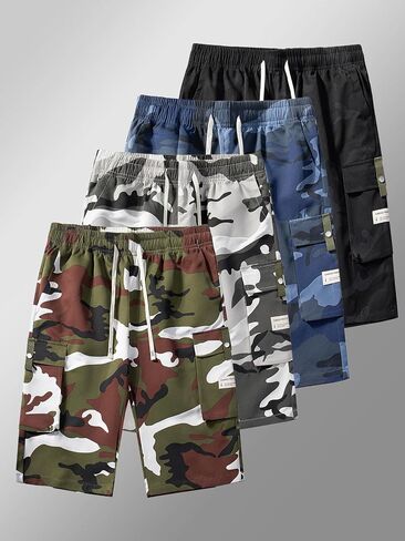 Men's Stretch Shorts with Pockets, Breathable Comfort Fit Elastic Waist Drawstring in Kuwait