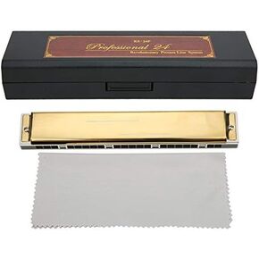 Key of G 24 Holes Diatonic Harmonica Mouth Organ with Case for Adult Students Beginner (Golden G #Key) Wind Instrument