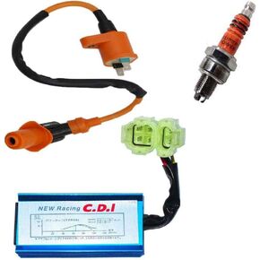 High Performance Racing Round AC Fired 6 Pins CDI Ignition Coil 3 Electrode Spark Plug for Chinese 50cc 125cc 150cc Gy6 Moped Scooter Go Kart
