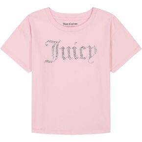 Juicy Couture Girls' Short Sleeve Cotton Graphic T-Shirt with Sequin and Metallic Sparkle Designs