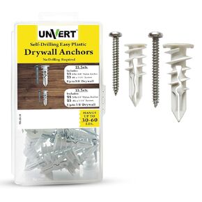 Plastic Self-Drilling Drywall Anchor with Screw Kit, Pack Includes 25 Large and 25 Small Anchors with Fitting Phillip Zinc Screws, Anchors Hold up to 30-60 Lb. No Pre Drill Hole Required (Plastic)