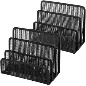 Desk Mail Organizer Small File Letter Holder Metal Mesh Desktop Storage for Home or Office Desk (2 Pack Black)