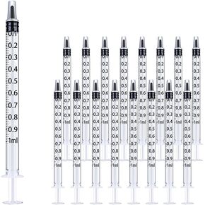 20 Pack 1ml Plastic Syringes, Individual Packaging, Used in Scientific Laboratories, Measuring, Watering, Refilling, Pets, Medical Students, Oiling or Gluing Machines (1ml) in Kuwait