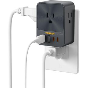 30W USB C Wall Charger, TESSAN Fast Charging Multi Plug Adapter with 3 Outlet Extender Surge Protector, Multiple Plug with 4 USB Block Power Delivery (2 USB C Ports) for Home Office Essentials